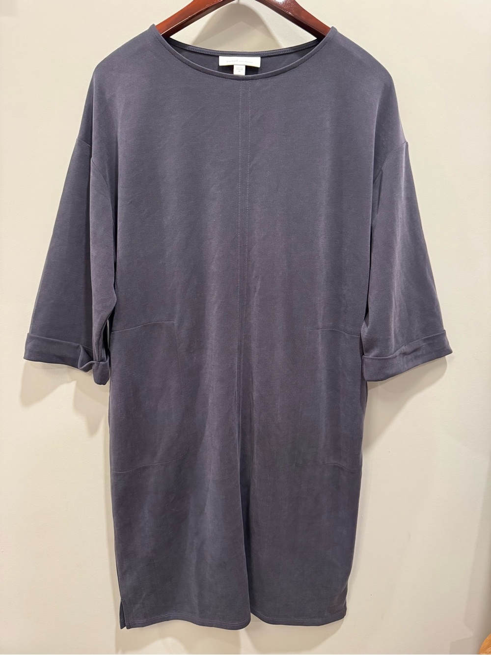 pure jill Women’s Slate Gray Blue Sand-Washed Tencel Modal Shift Dress Size XS